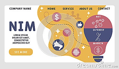 Vector website design template . NIM - Net Interest Margin acronym, business concept. Vector Illustration